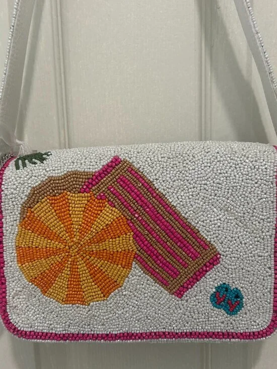 India Beaded Bag Evil Eye Crab Turtle  Summer Beach Towel Umbrella NWT - Picture 5 of 6